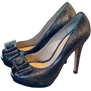 LAMBOURNE England Sparkle Metallic Stiletto Heels Silver Designer EU 38 US 7.5